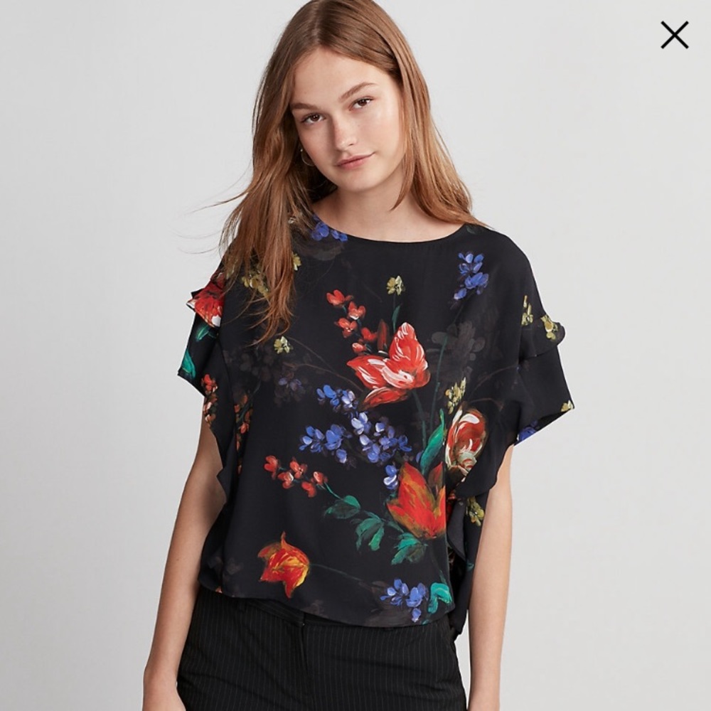 Express Floral Ruffle Boxy Tee